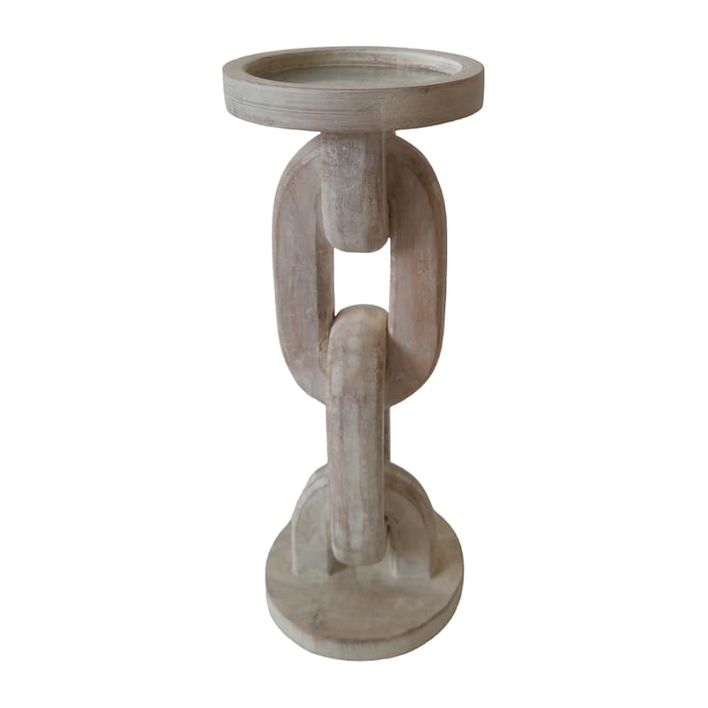 Sagebrook Home Wood, Chain Pillar Candle Holder, White, Cylinder, Solid Color - 4" x 4" x 11"