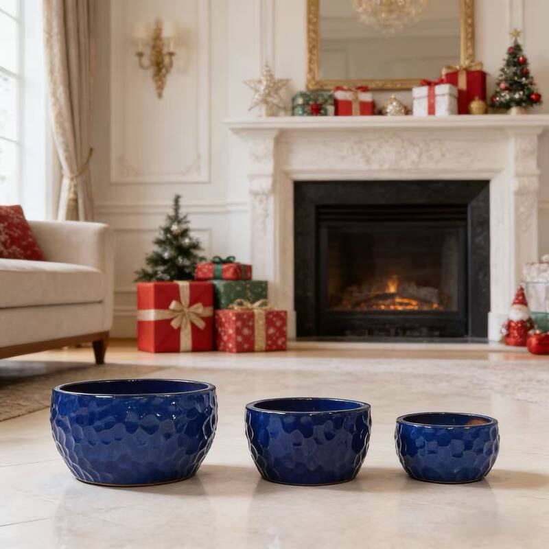 Anmytek Handmade Ceramic Planter Set of 3 with Hammered Texture