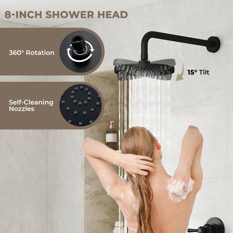 4-Spray Shower System with 8 in. Rainfall Shower Head, 3-Mode Handheld Shower, Pressure Balance Valve, and Adjustable Slide Bar