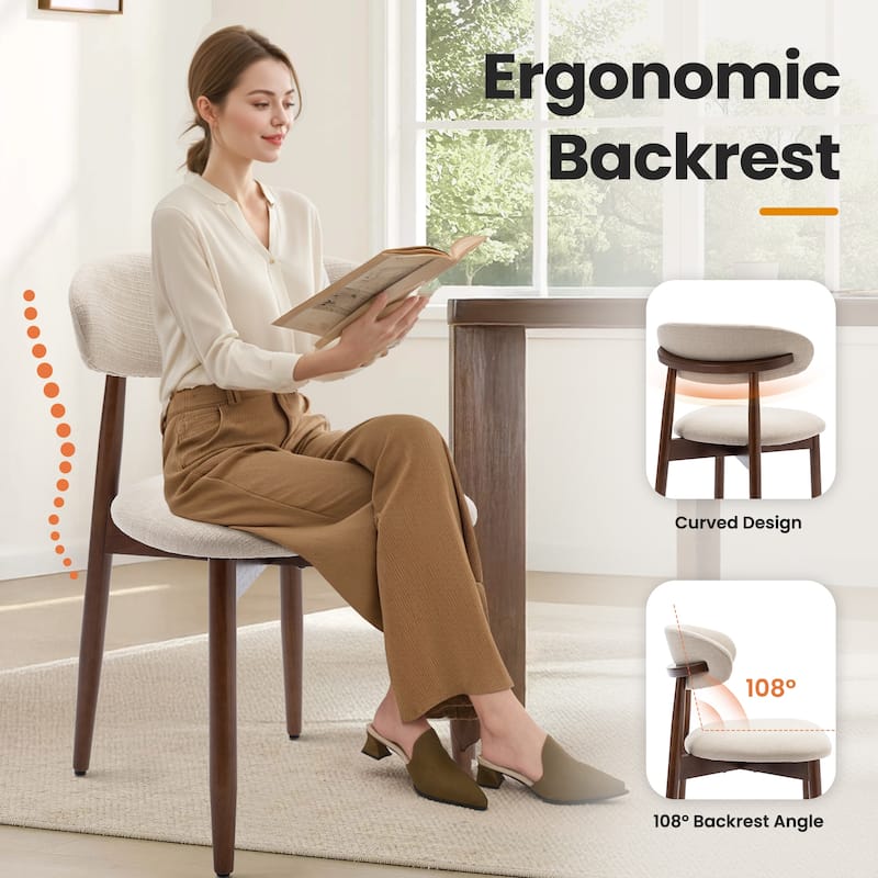Modern Fabric Upholstered Kitchen Side Chairs, Farmhouse Dining Room Chair with Foot Pegs