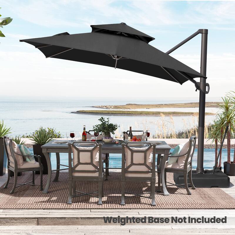 Outdoor 10ft Double Top Patio Cantilever Umbrella with Cross Base by Crestlive Products - Black