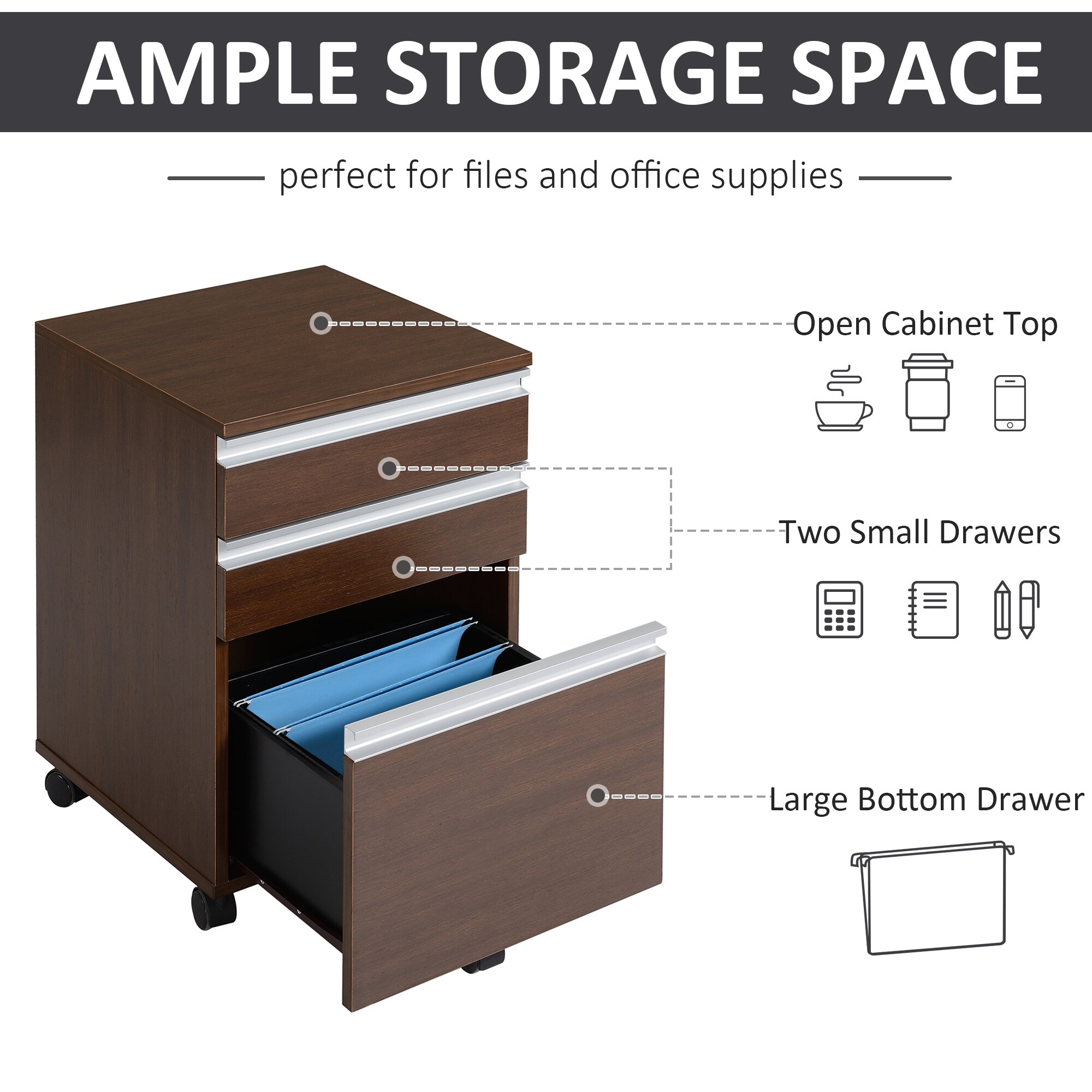 Filing Cabinets 3 Drawer Steel Metal Filing Cabinet With Embedded Handle Lock Wheels Storage 2 Business Office Industrial