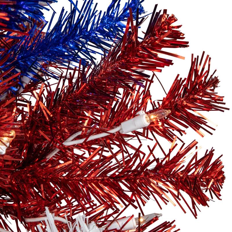 Pre-Lit Americana Tinsel Christmas Tree - 6' - Clear Lights