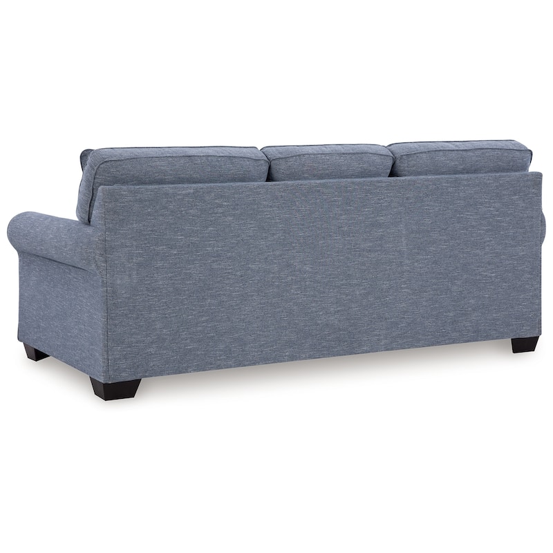 Sano Sofa, Denim Blue Polyester, 2 Accent Throw Pillows, 88 Inch