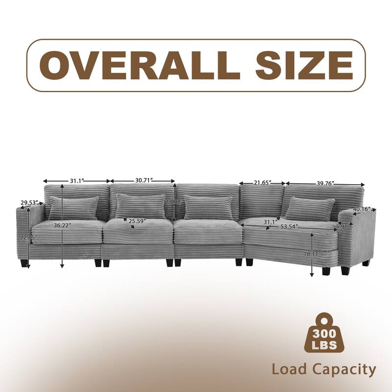 Multi-seat(3/4/5 seats) Corduroy Sectional Sofa, Modular Couch for Living Room & Business