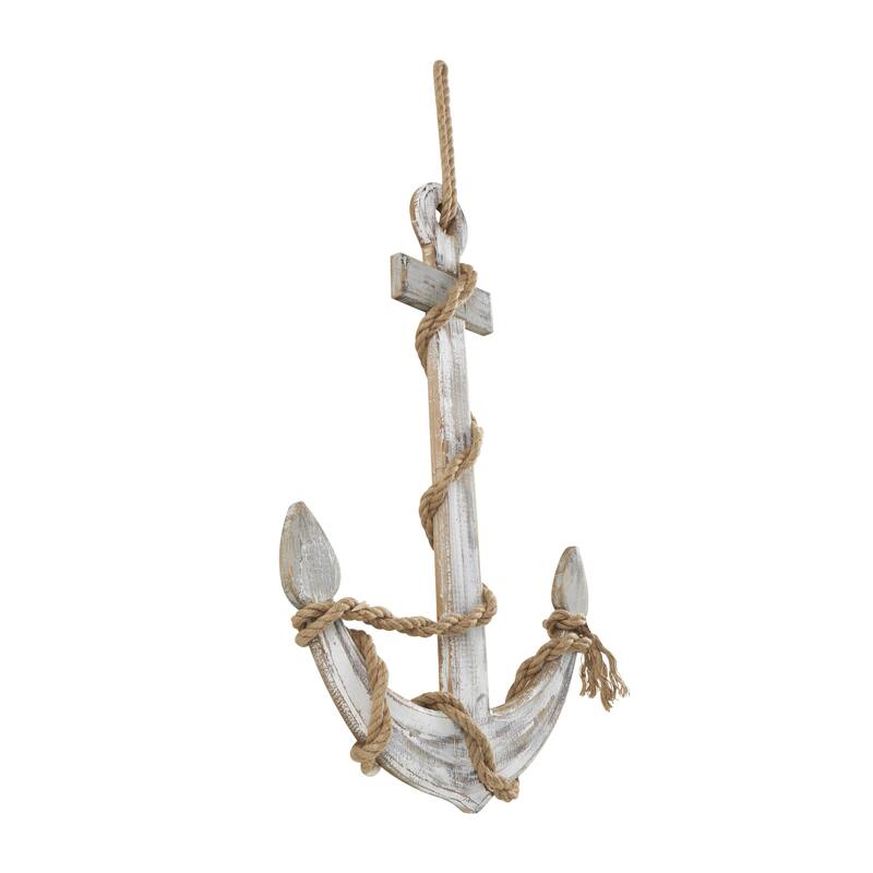 Wood Anchor Handmade Home Wall Decor with Rope and Shell Accents - Brown - Roche River Decor