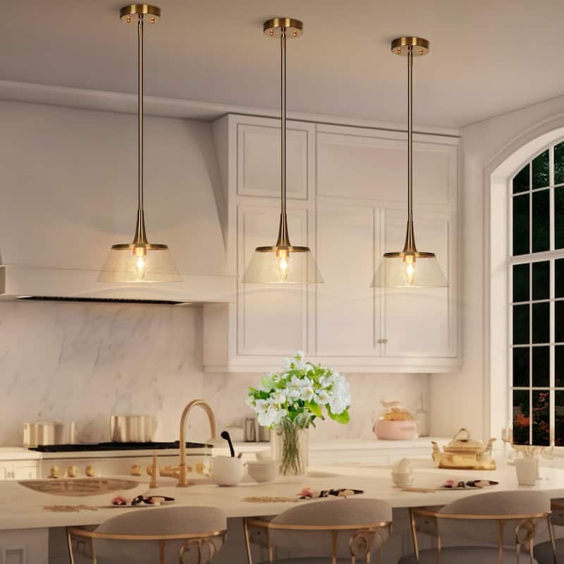 Mola Modern Farmhouse Gold 1-Light Glass Pendant Lights for Kitchen Island - D 9" x H 8"