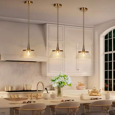 Mola Modern Farmhouse Gold 1-Light Glass Pendant Lights for Kitchen Island - D9" * H 69"