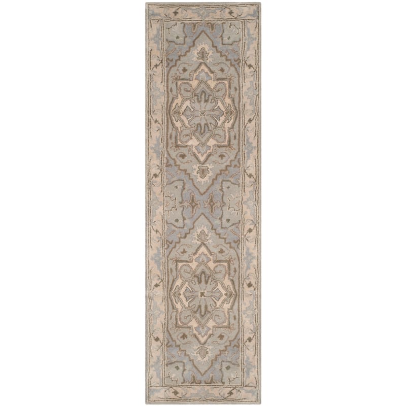 SAFAVIEH Handmade Heritage Floating Dahlia Traditional Oriental Wool Rug - 2'3" x 6' Runner - Beige/Grey