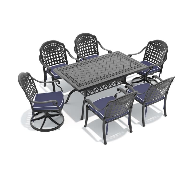 7-Piece Outdoor Dining Set with 1 Table and 6 Chairs, All-Weather Aluminum Outdoor Patio Sets