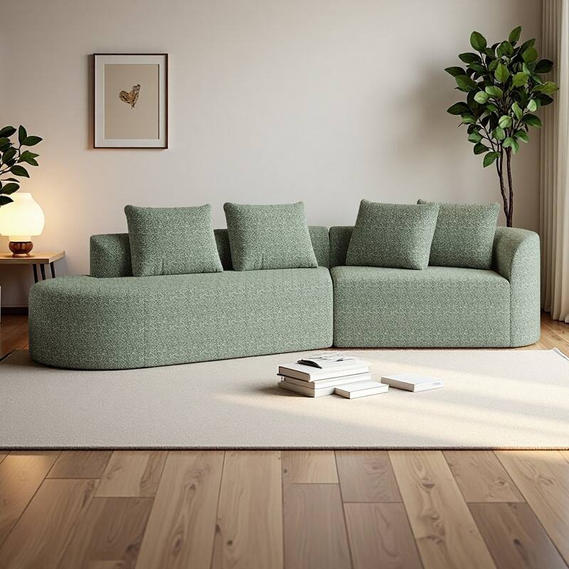 112" Chenille Curved Sectional Sofa with 4 Pillows, Extra Deep Seating and No Assembly Required - Green