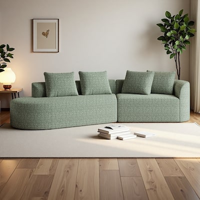 112" Chenille Curved Sectional Sofa with 4 Pillows, Extra Deep Seating and No Assembly Required