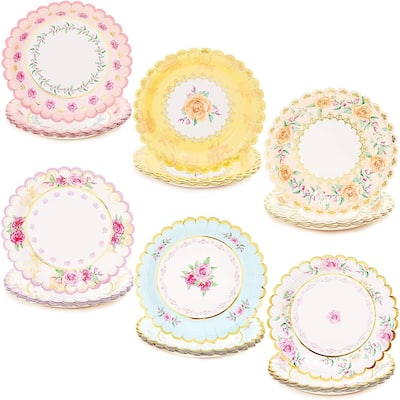 48 Floral Paper Plates Vintage Tea Party Supplies Wedding Bridal Baby Shower 7in - 9" X 9"