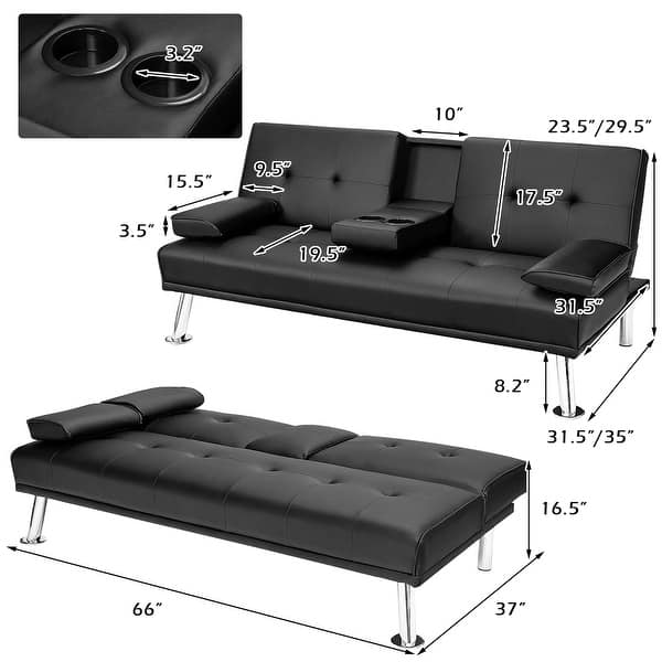 Costway Convertible Folding Futon Sofa Bed Leather w/Cup - Bed Bath ...