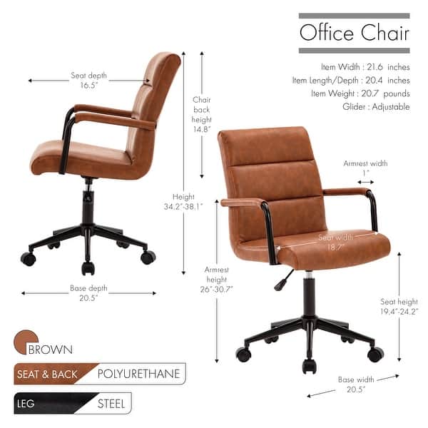 dimension image slide 1 of 2, Porthos Home Paavo Height Adjustable Faux Leather Swivel Office Chair