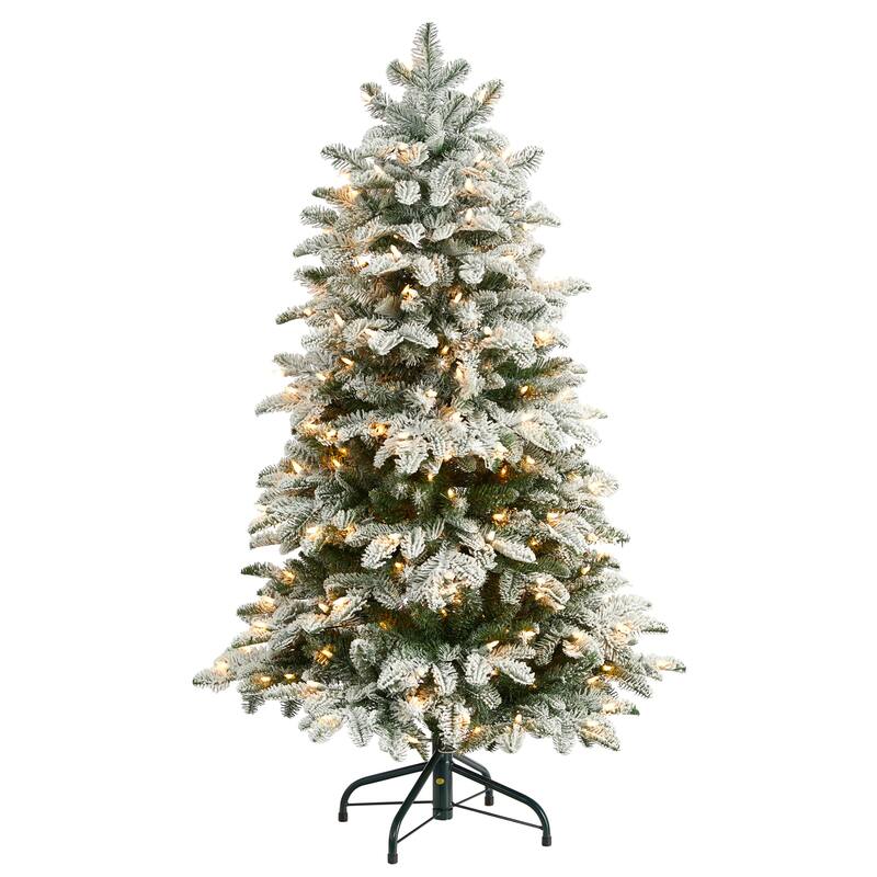 4’ Pre-Lit Flocked North Carolina Fir Artificial Christmas Tree, Warm White Lights - 4 Foot