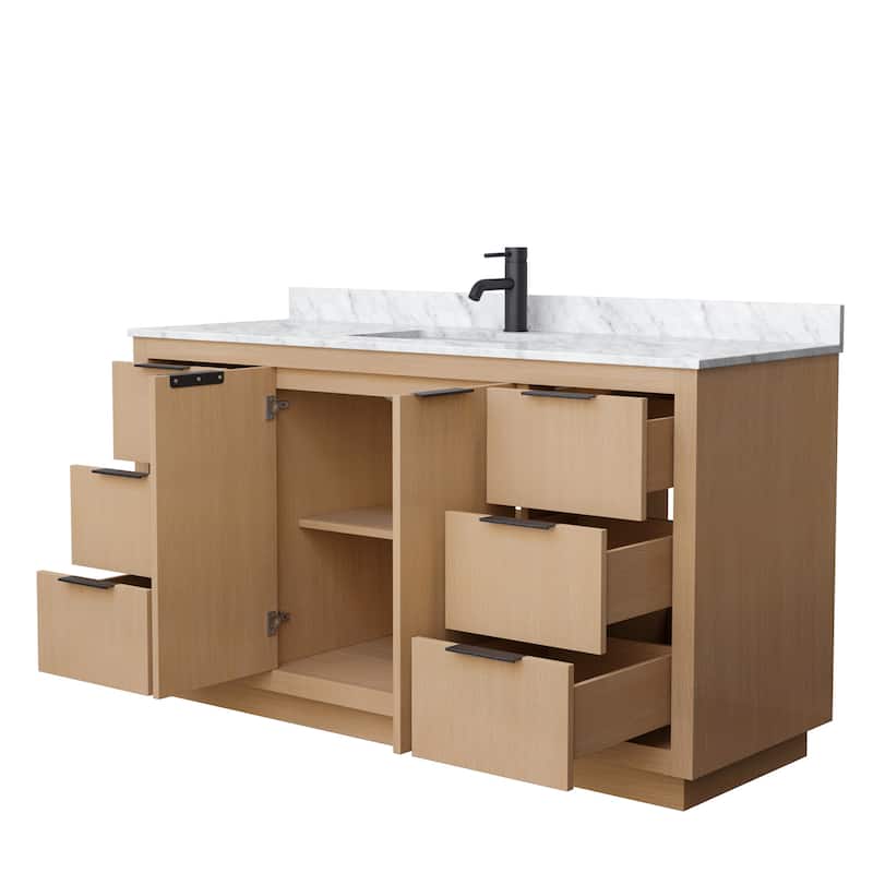 Maroni 60-Inch Light Straw Single Vanity, White Carrara Marble Top