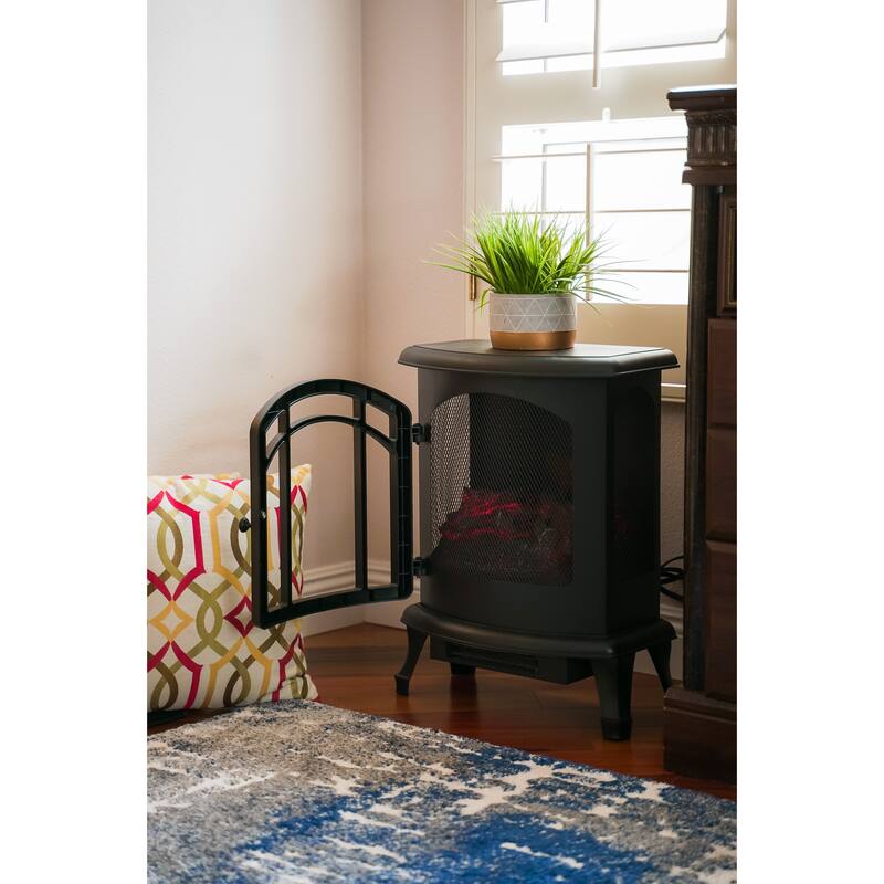 XBrand 24" H Black Free Standing Portable High/Low Heat Wired Fire Stove w/ Manual Control, LED Flame & Temperature Limiting