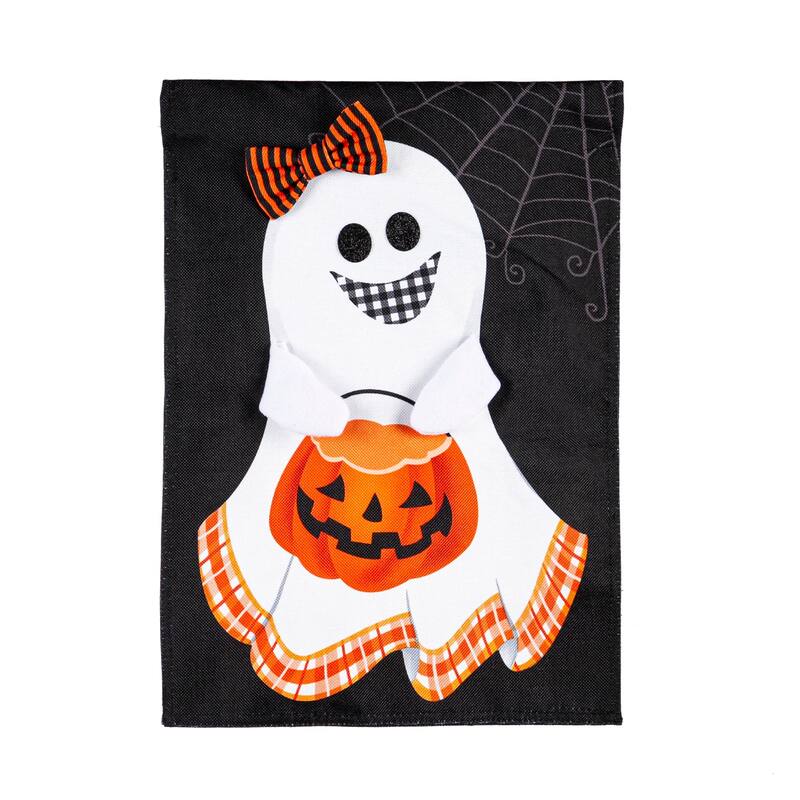 12.5 in. x 18 in. Girl and Boy Ghost Reversible Garden Burlap Flag