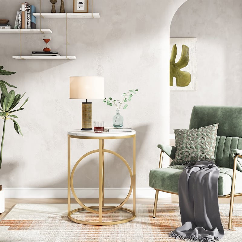 Modern Round Side End Table for Living Room, Tall Narrow Nightstand for Bedroom