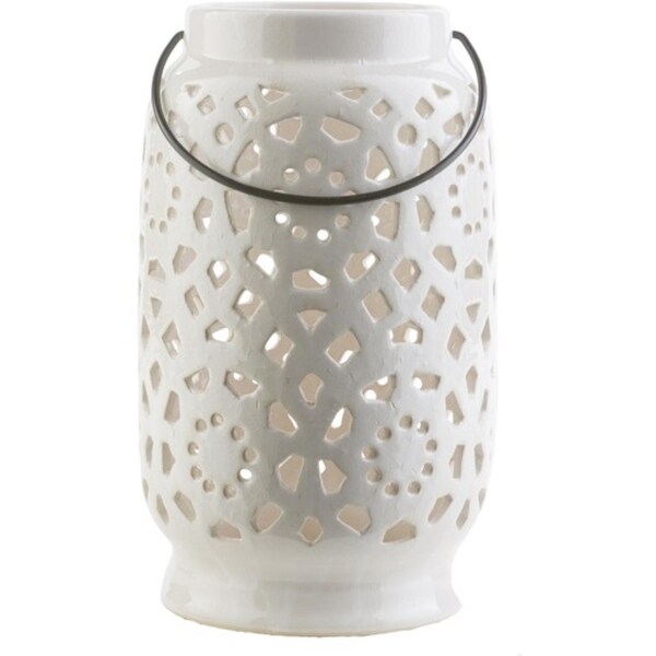 11" Madison Links Ivory White Ceramic Large Pillar Candle Holder Lantern - N/A