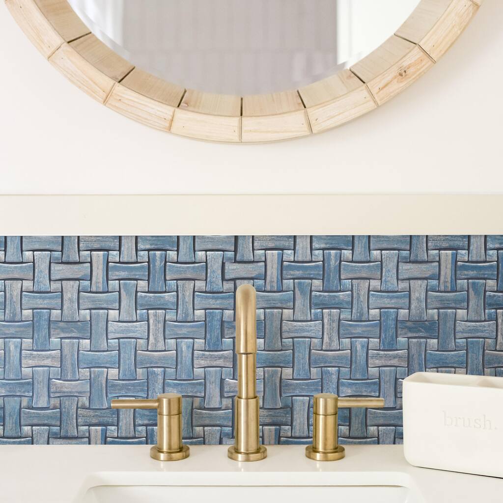 Merola Tile Cassis Dog Bone Basketweave Blue w/ Blue Dot 10" x 10" Porcelain Mosaic Floor and Wall Tile