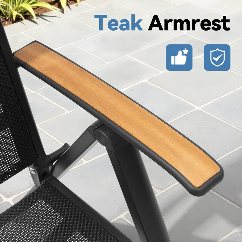 VredHom 5PC Outdoor Patio Aluminum Expandable Rectangle Dining Set Table with Folding Chairs