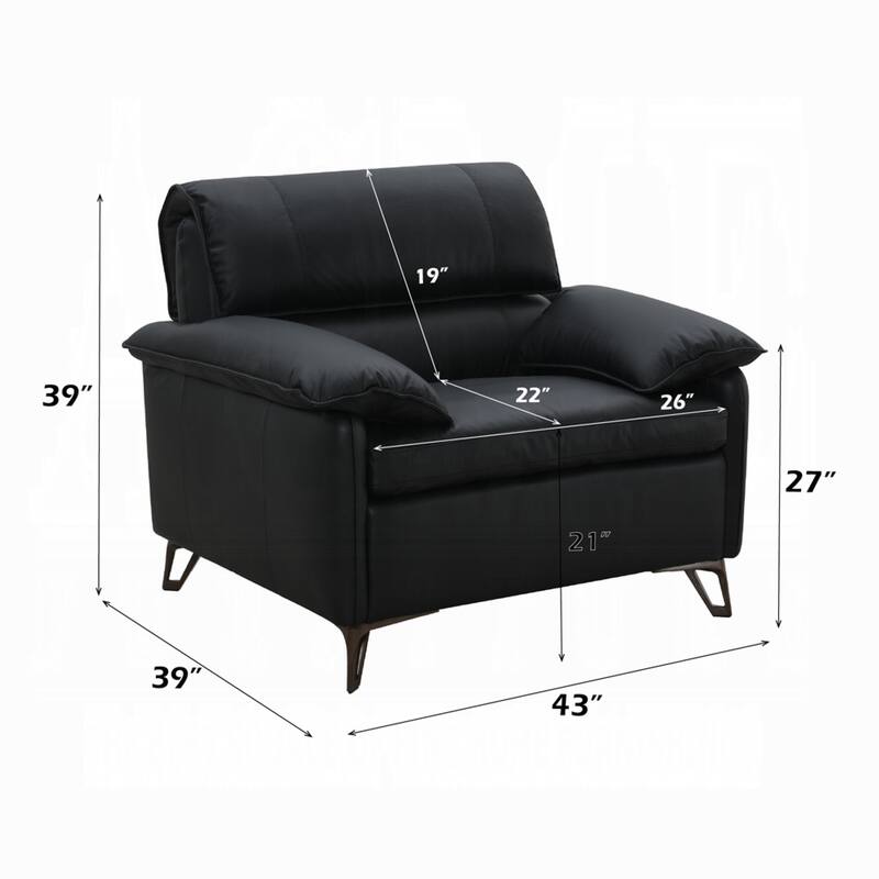 Bernie Accent Chair, Black Top Grain Leather, Bronze Metal, 43 Inch