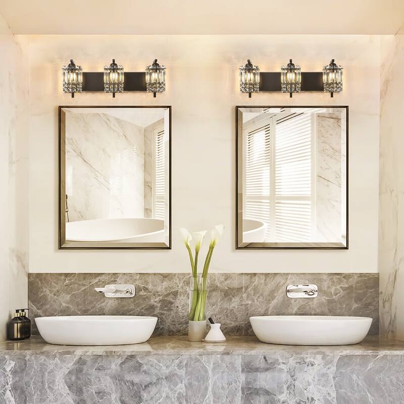 3-Light Modern Glam Crystal Bathroom Vanity Lights Wall Sconce Lighting for Mirror