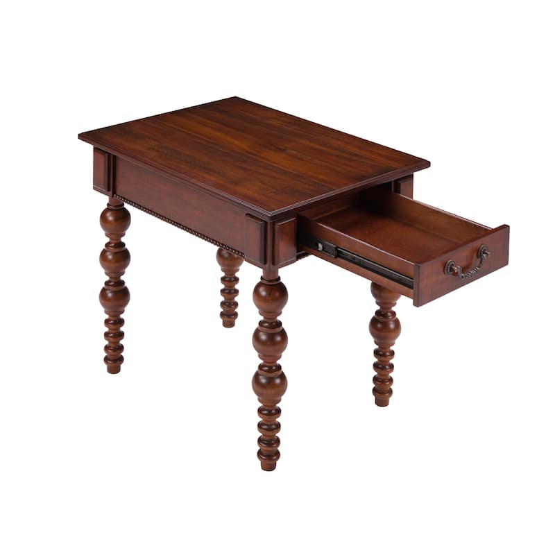 Solid Wood End Table with Drawer, Easy Assembly Vintage Narrow Sofa Side Table for Living Room