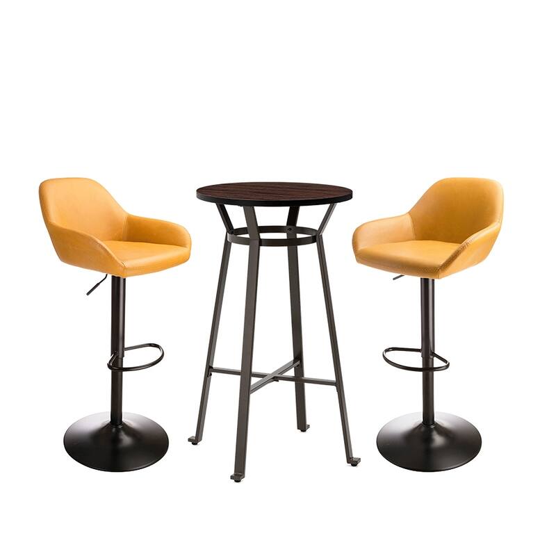 Glitzhome 41"H Round Wood Top High Pub Table with Gaslift Adjustable Swivel Bar Stools Set