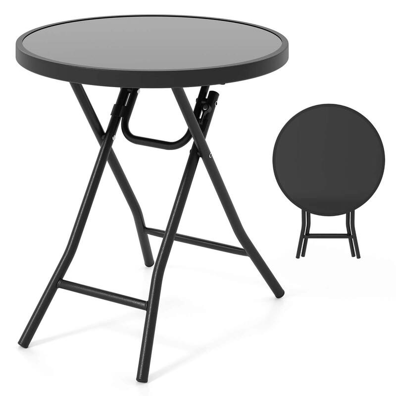 18'' Patio Coffee Table Round Folding Side Table w/ Metal Frame - Black