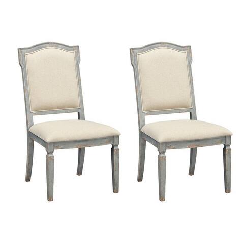 Somette Manaco Two Tone Blue Upholstered Dining Side Chairs - with a Brown Rub frame - Set of 2