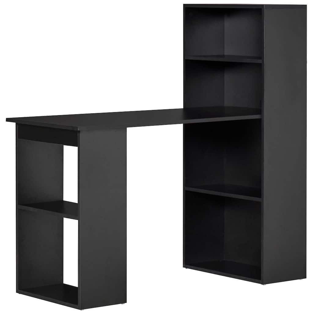 Modern Home Office Desk with 6-Tier Storage Shelves, 47" Writing Table with Bookshelf, Black