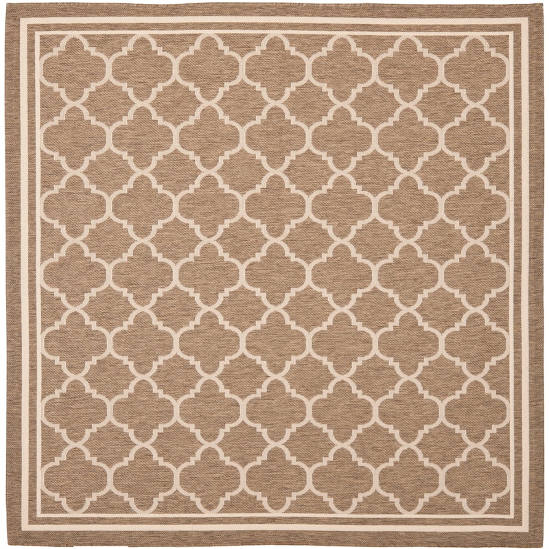 SAFAVIEH Courtyard Kristelle Indoor/ Outdoor Waterproof Patio Backyard Rug - 4' Square - Brown/Bone