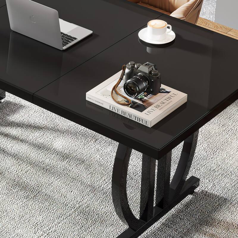 63-Inch Modern Computer Desk with Metal Frame for Home Office, Black