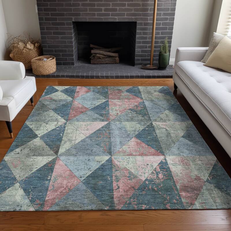 Machine Washable Indoor/ Outdoor Contemporary Diamonds Chantille Rug