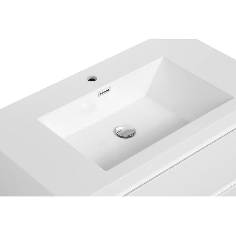 ABRUZZO 36" Floating Single Bathroom Vanity Wall-Mounted with Integrated Resin Top Basin 2 Soft Close Drawers Full Assembly
