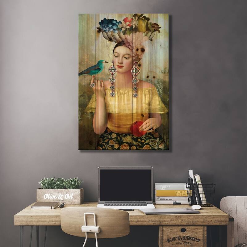 Nine Of Pentacles Print On Wood by Catrin Welz-Stein - Multi-Color