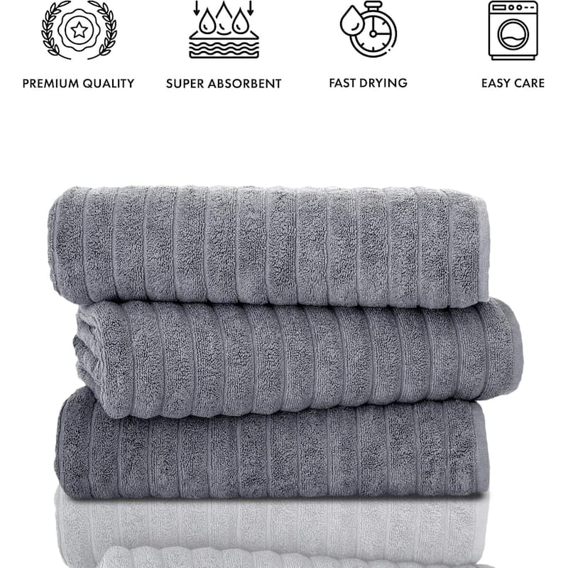 Classic Turkish Towels 100% Turkish Cotton Bath Sheets Plush Ribbed 3 Piece 40x65" - 40x65
