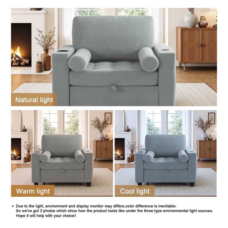 3-in-1 Pull-Out Sleeper Chair Bed Convertible Adjustable Lounge