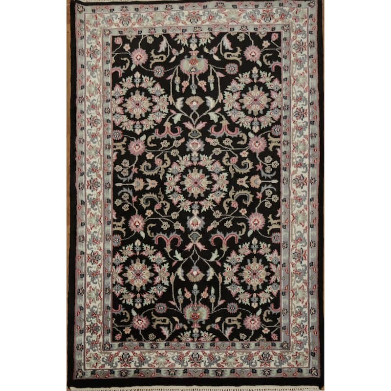 Hand Knotted Oriental 100% Wool Carpet Traditional Traditional Black Kashan Area Rug - 6' 1'' X 4' 0''