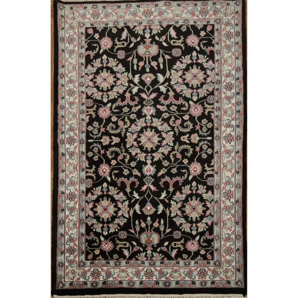 Hand Knotted Oriental 100% Wool Carpet Traditional Traditional Black Kashan Area Rug - 6' 1'' X 4' 0''