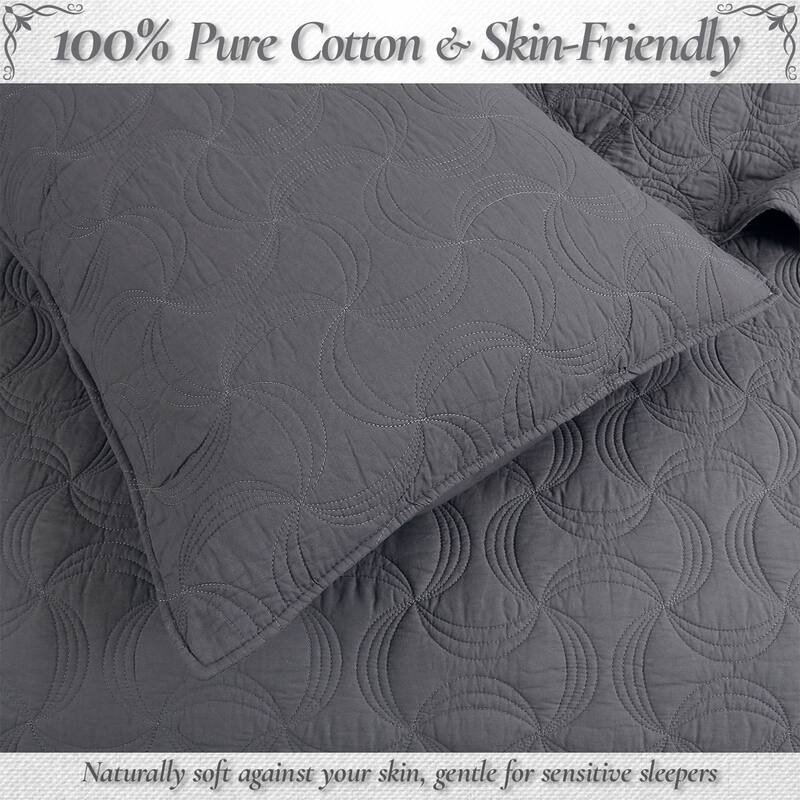 Cozy Line Solid Gray Spiral Swirl Pinwheel 3 Piece Cotton Quilt Bedding Set