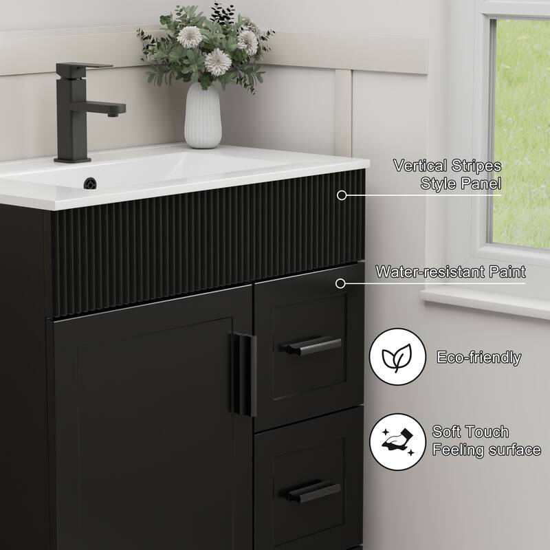 Modern 24/30/36/48" Wave-Line Bathroom Vanity Set with Sink & Faucet