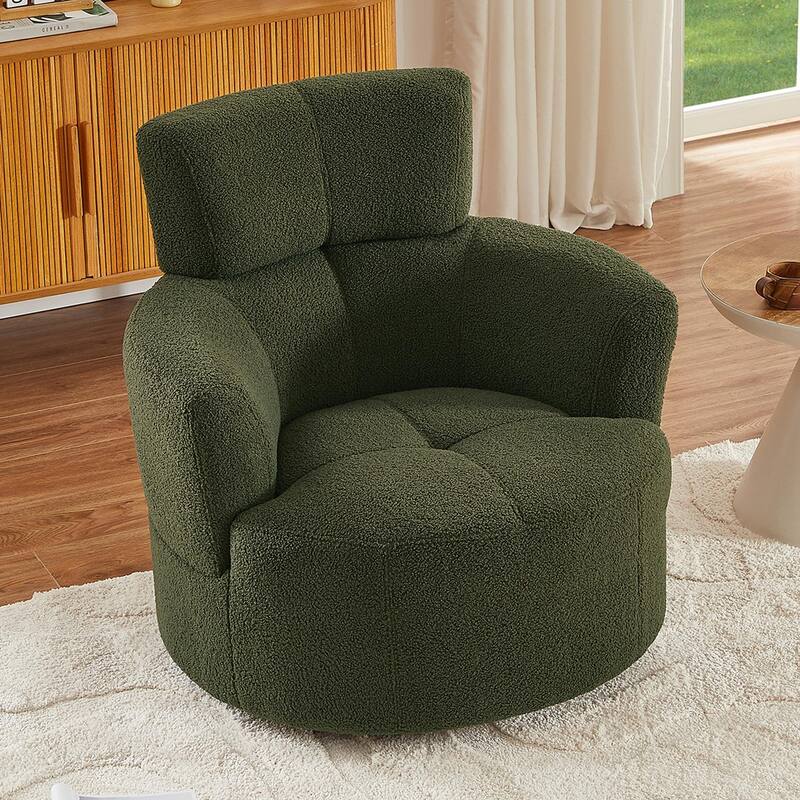 360° Swivel Chair, Upholstered Barrel Chair with Adjustable Headrest Modern Swivel Round Sofa Chair for Living Room
