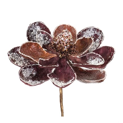 Glittered Magnolia Flower Stem (Set of 2) - 10.75 x 10.75 x 19