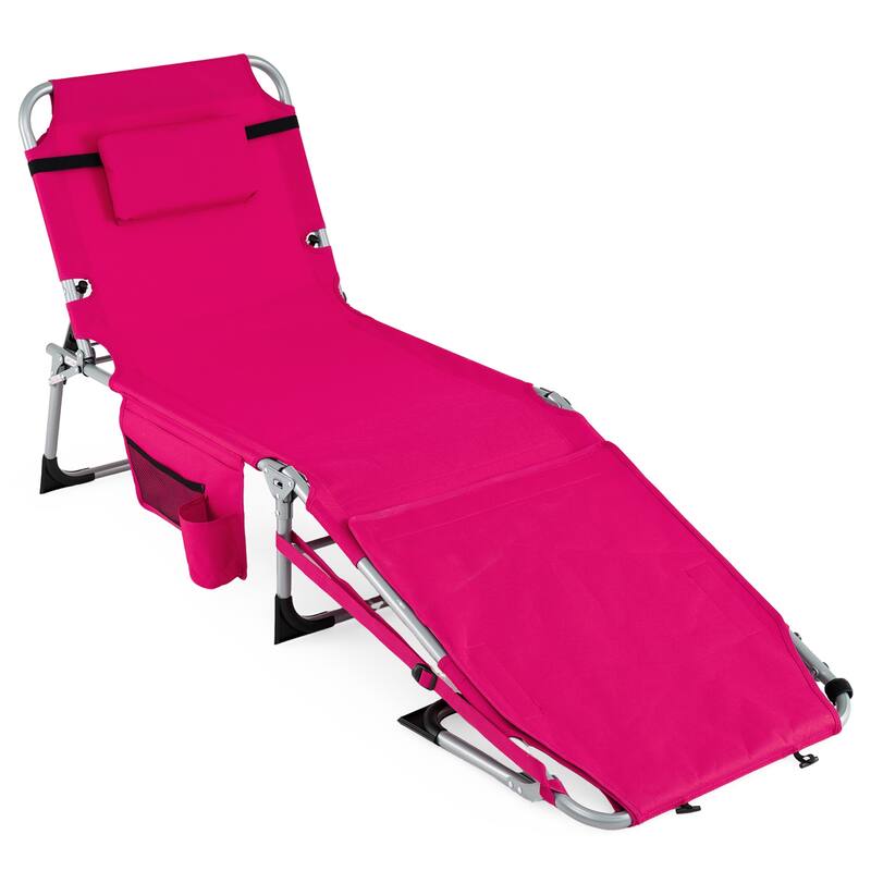 Gymax Tanning Chair w/ Face Arm Holes 4-Level Backrest & Head Pillow - Pink