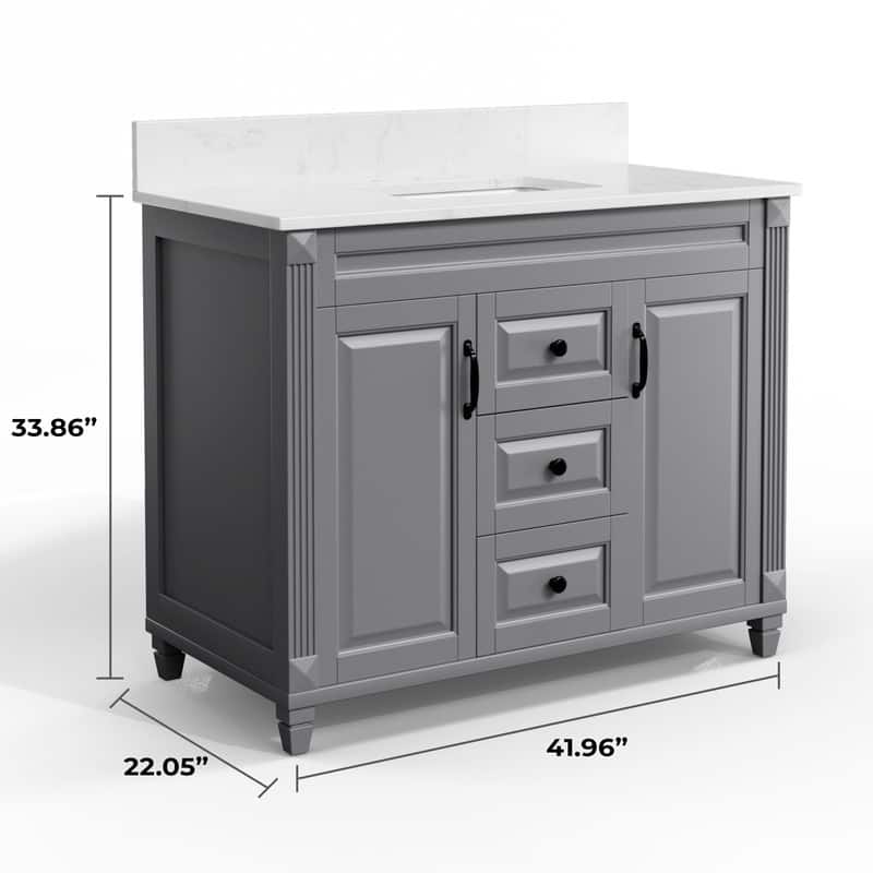 42-Inch Solid Wood Bathroom Vanity with Sink - Minimalist Elegant Style