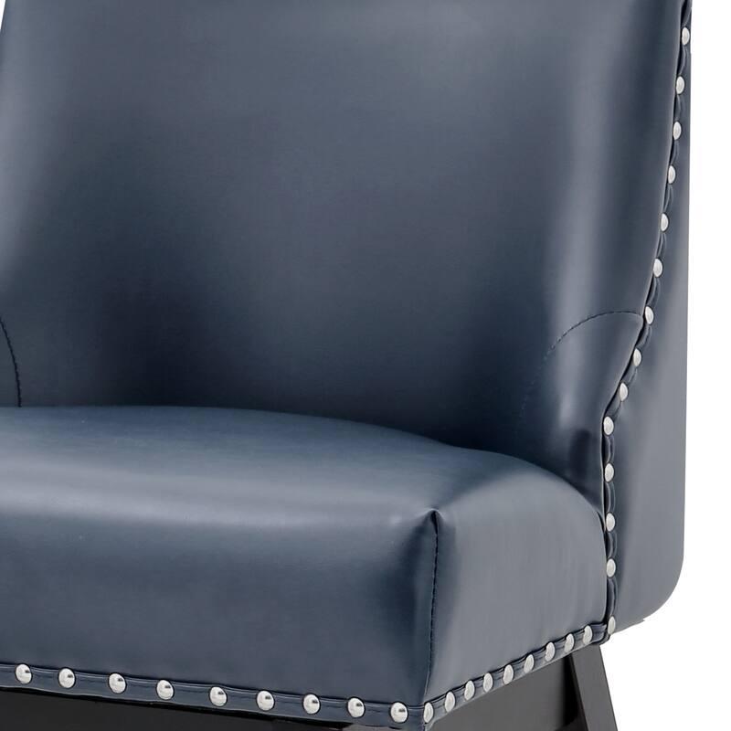 26 in. Fabric Upholstered Counter Height Swivel Bar Stool with Footrest - 19.6"D x 19.6"W x 37"H - Set of 3 - Navy Blue/Faux Leather